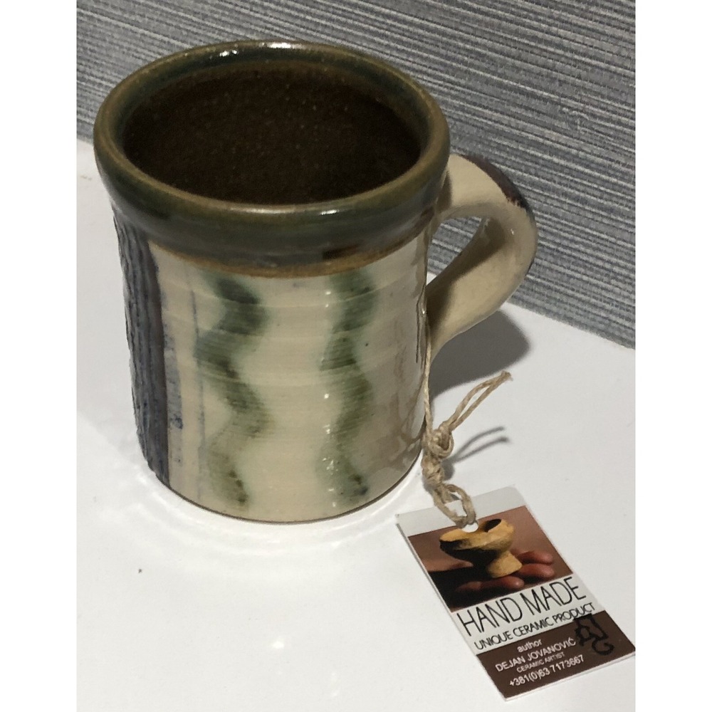 Handmade Pottery Coffee Tea Mug UNIQUE Signed Dejan Jovanovic Republic of Serbia